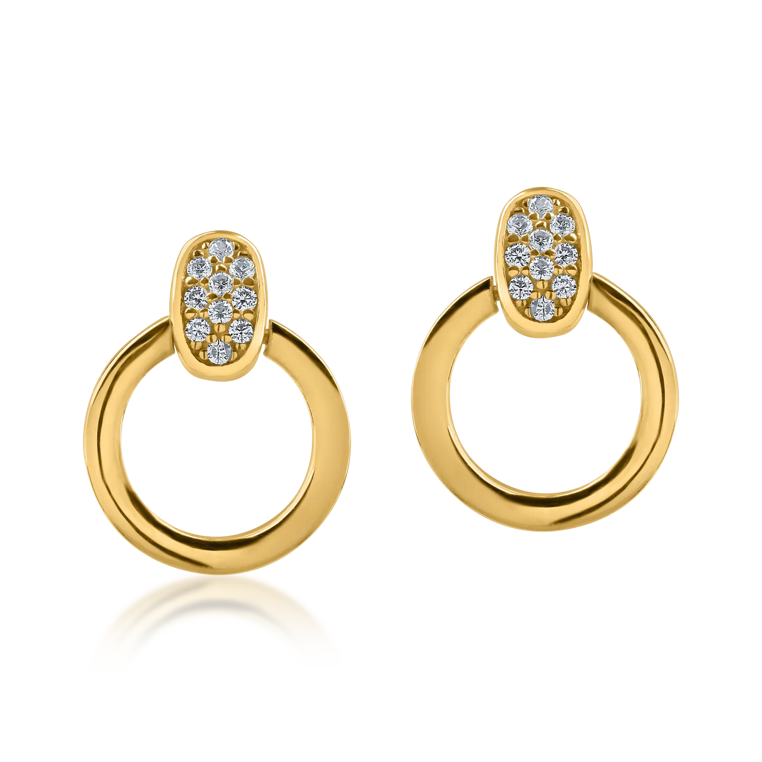Yellow gold round earrings with zirconia