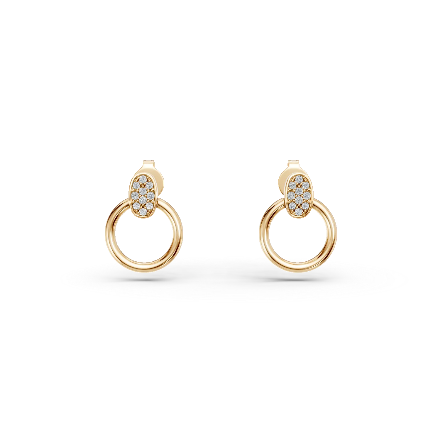 Yellow gold round earrings with zirconia