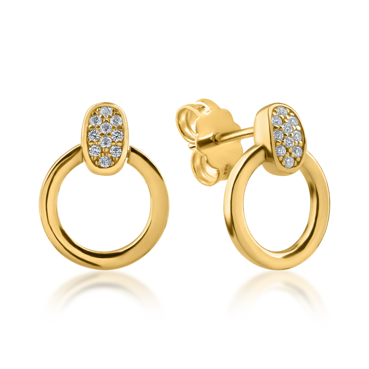Yellow gold round earrings with zirconia