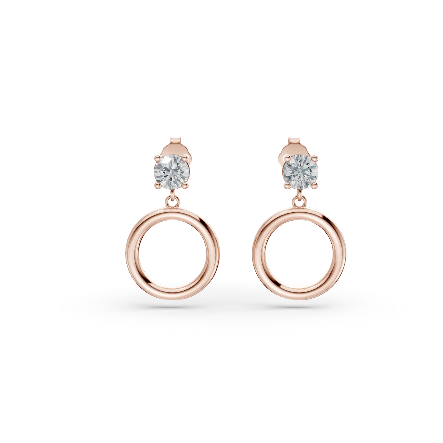 Cercei rotunzi din aur roz cu zirconia solitaire-171394