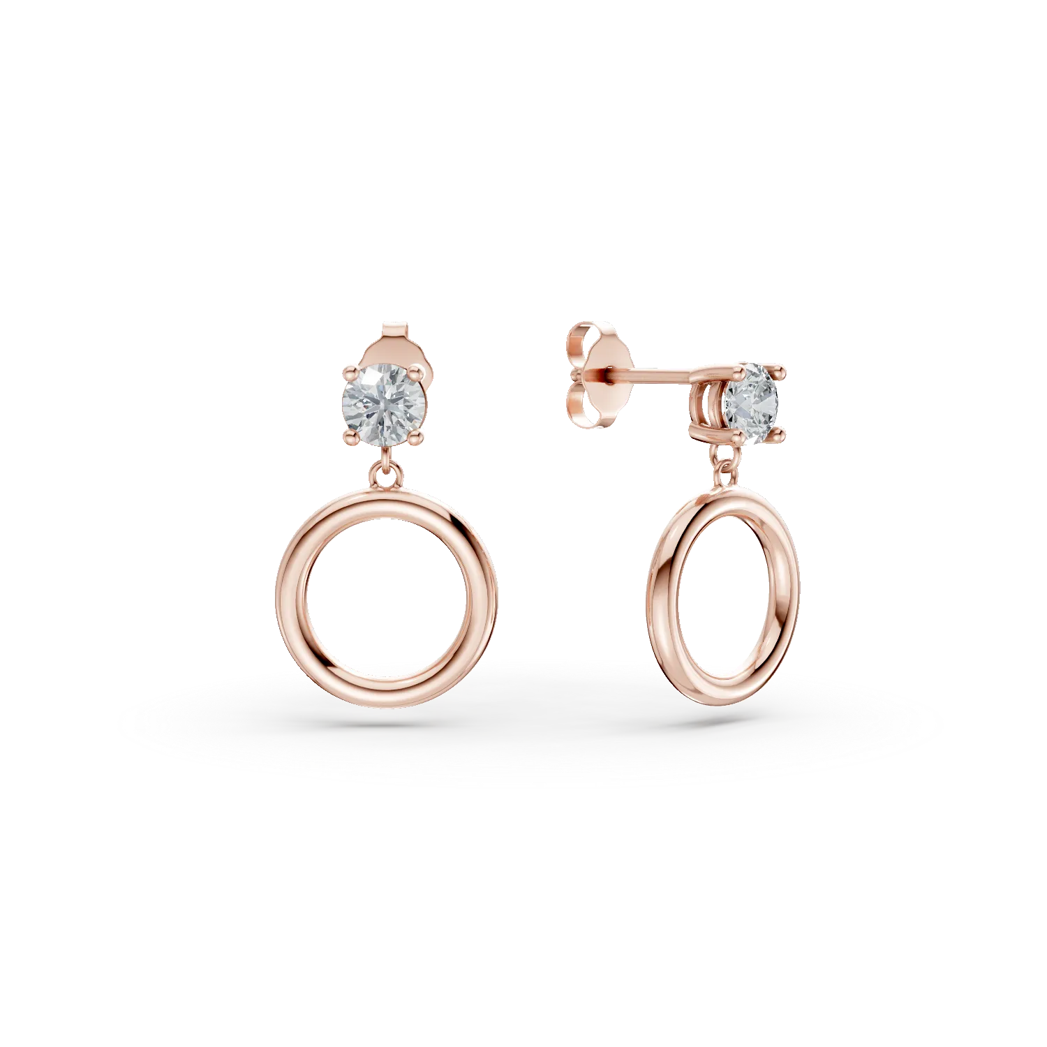 Teilor Cercei rotunzi din aur roz cu zirconia solitaire