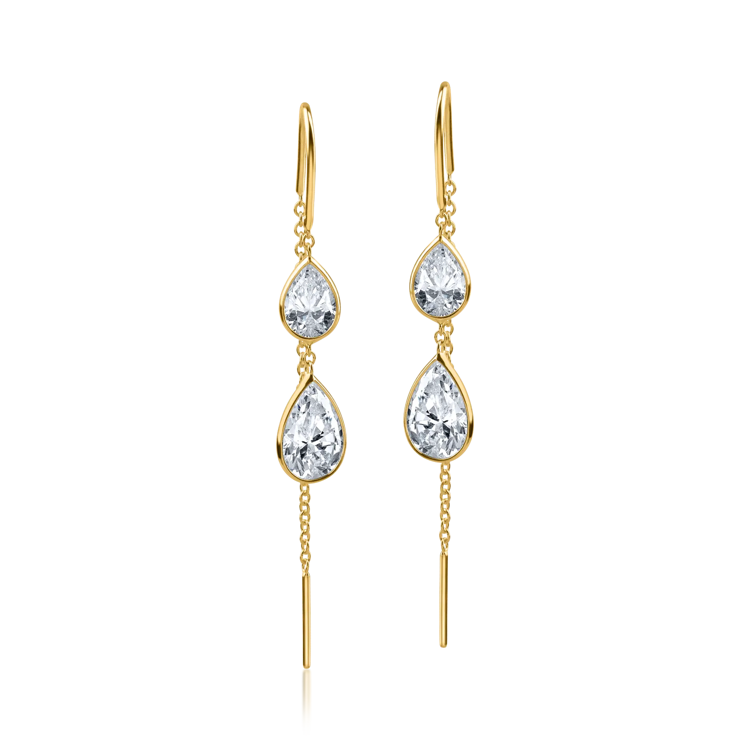Yellow gold long earrings with zirconia