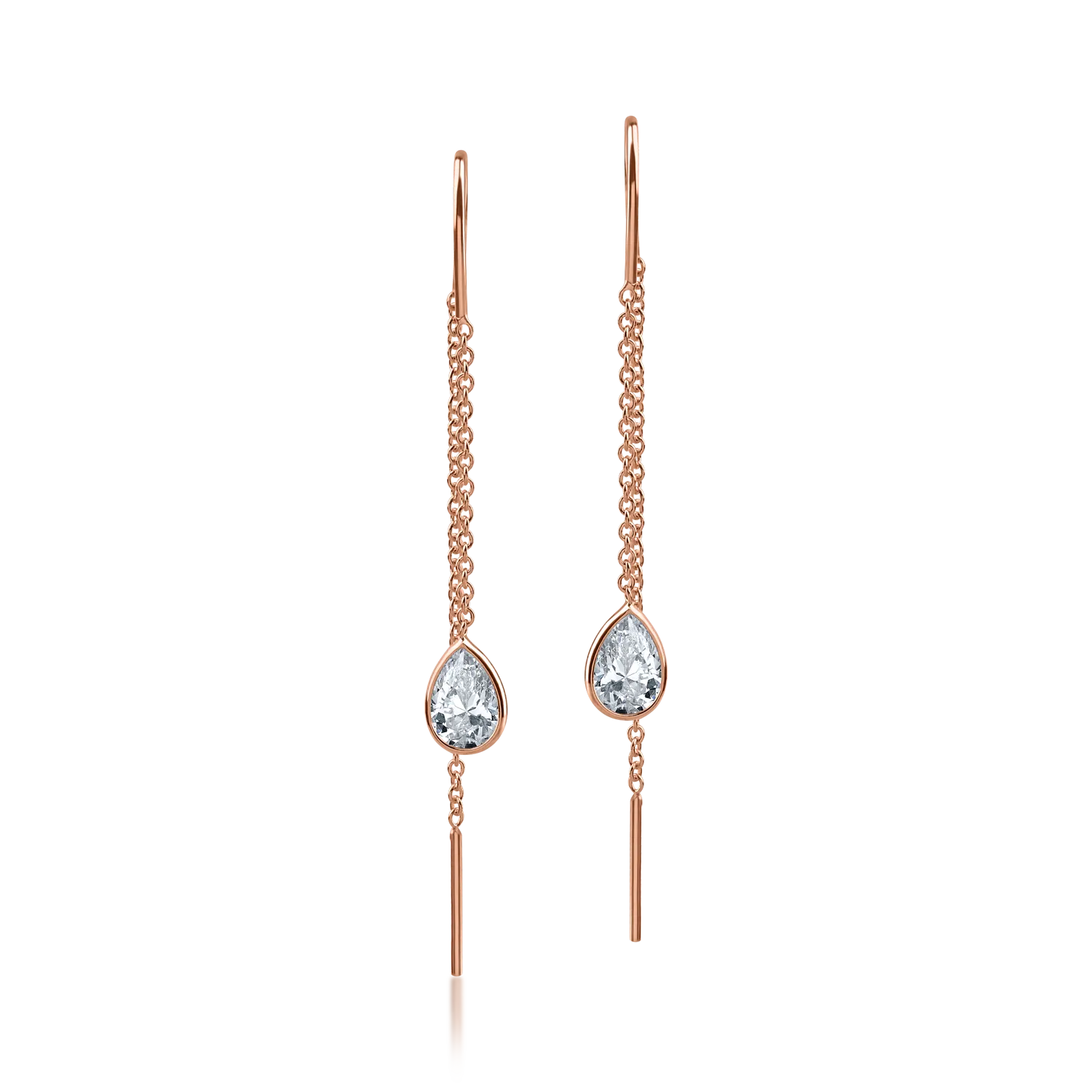 Rose gold long earrings with zirconia