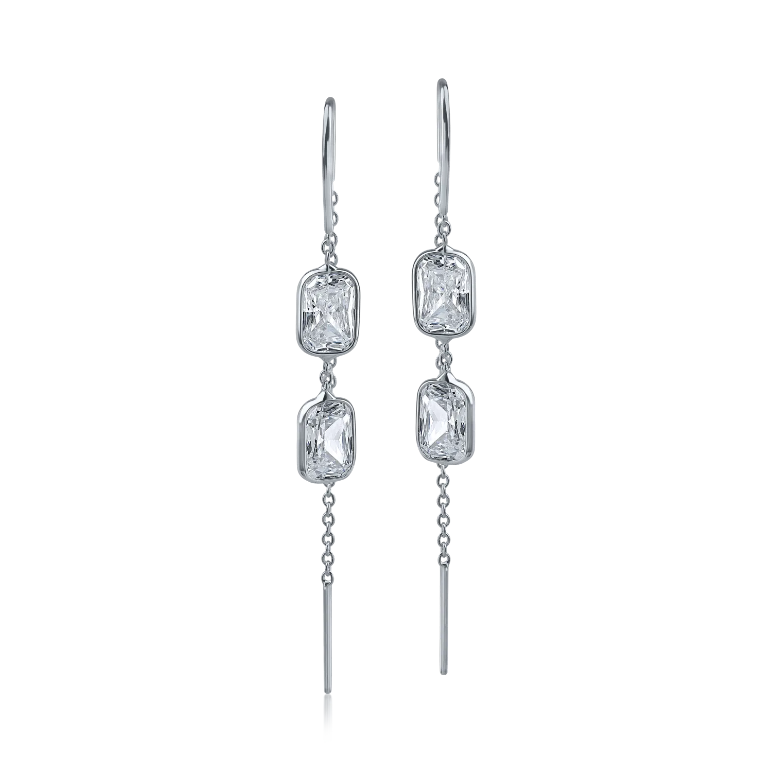 White gold long earrings with zirconia