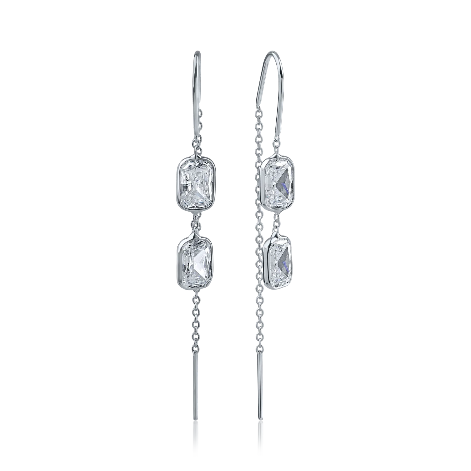 White gold long earrings with zirconia