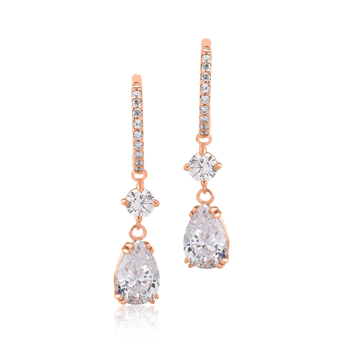 Rose gold long earrings with zirconia
