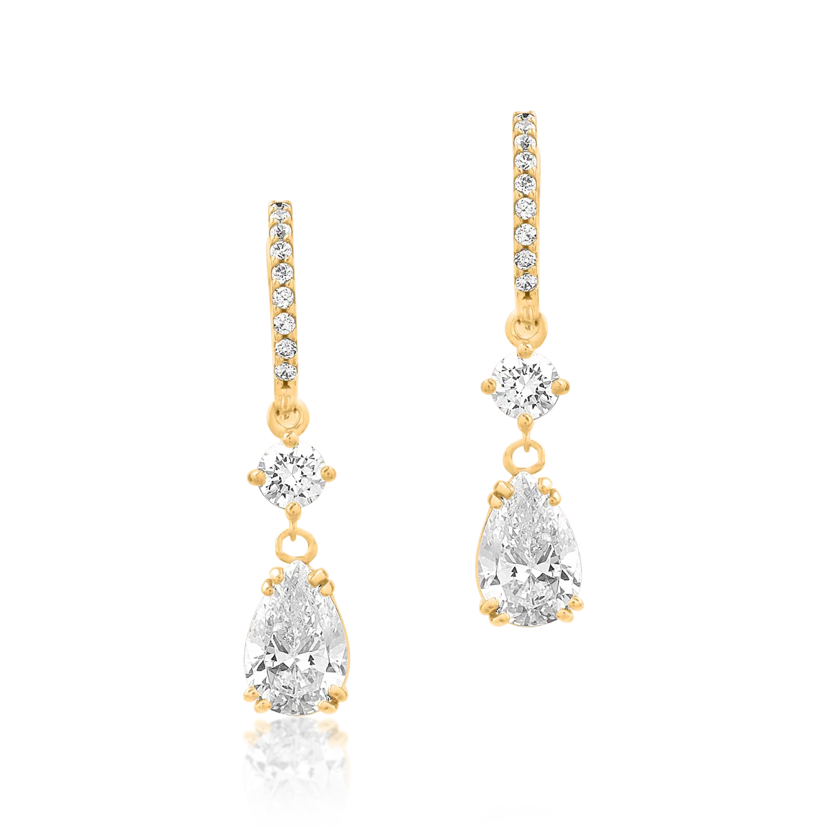 Yellow gold long earrings with zirconia