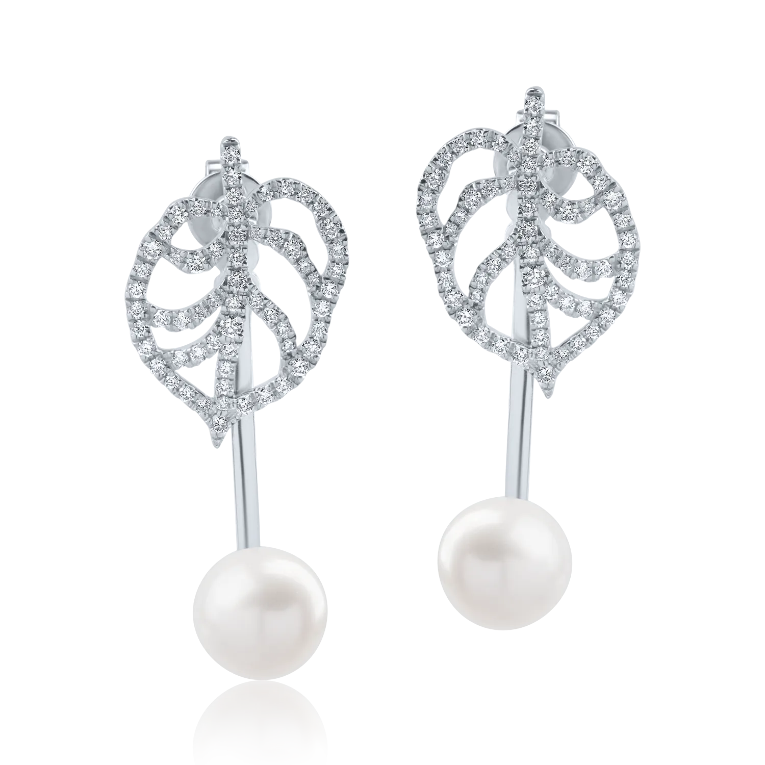 Cercei din aur alb cu perle de cultura de 7.5ct si diamante de 0.6ct