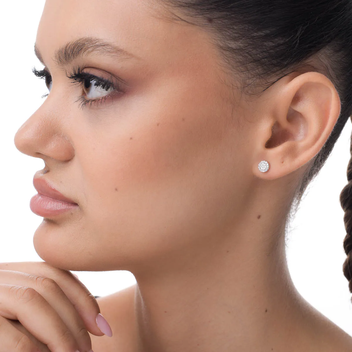 Cercei geometrici din aur alb cu zirconii