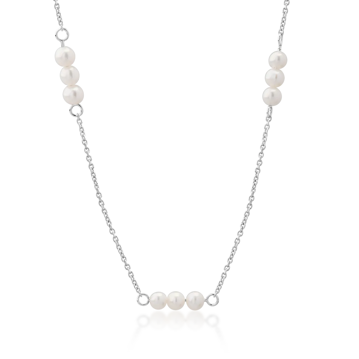 White gold necklace with synthetic pearls