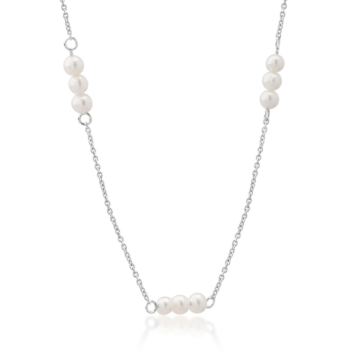White gold necklace with synthetic pearls