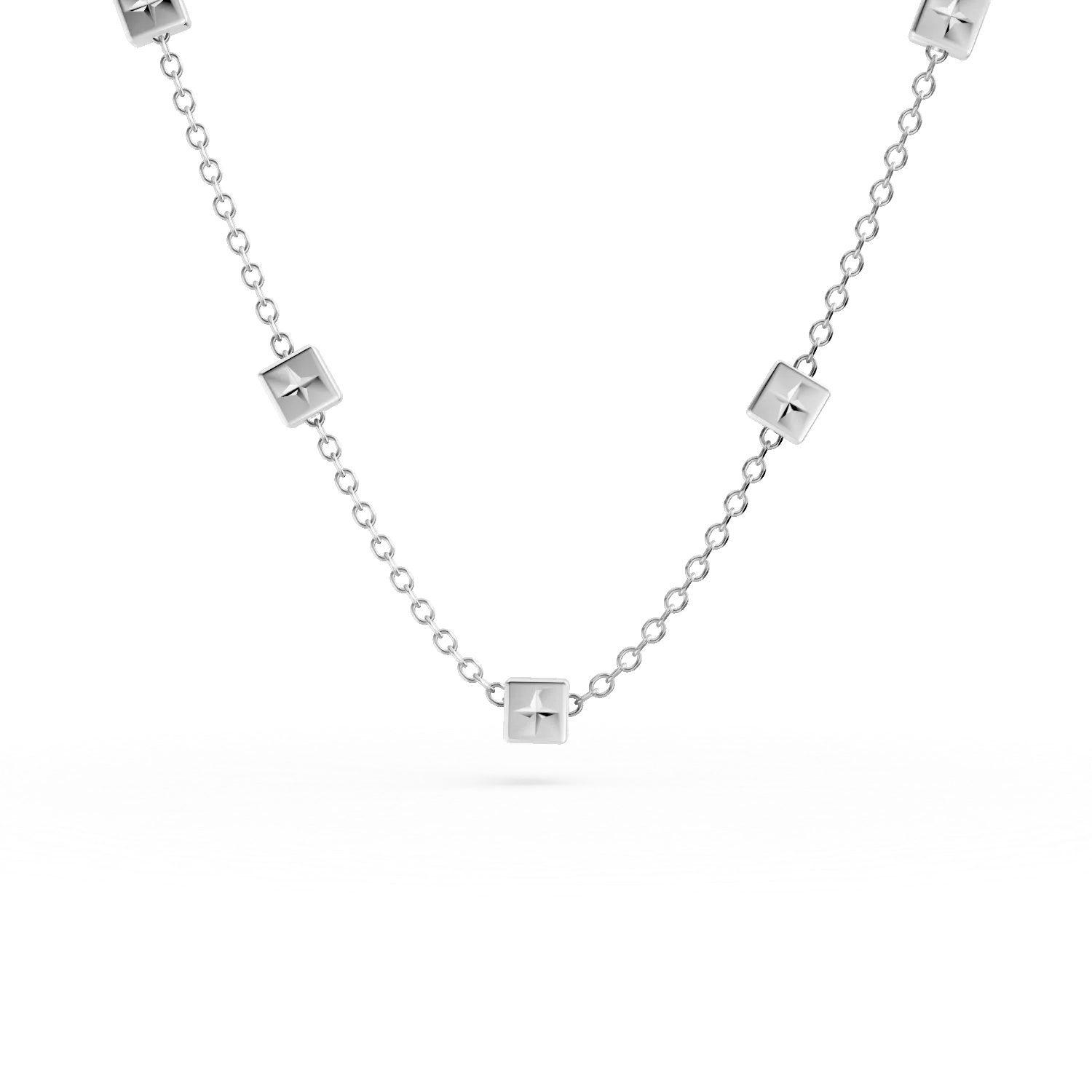 Colier din aur alb cu insertii geometrice