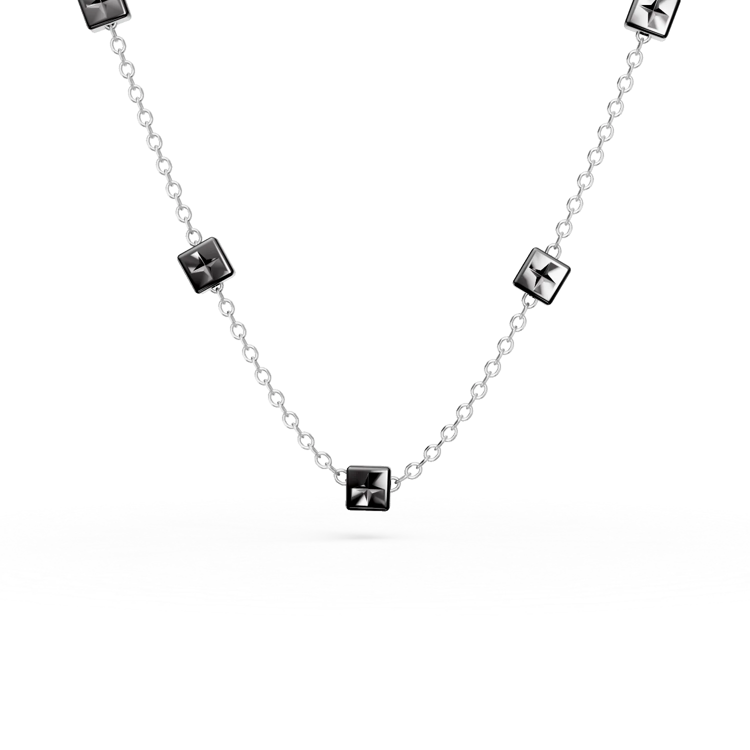 Colier din aur alb-negru cu insertii geometrice