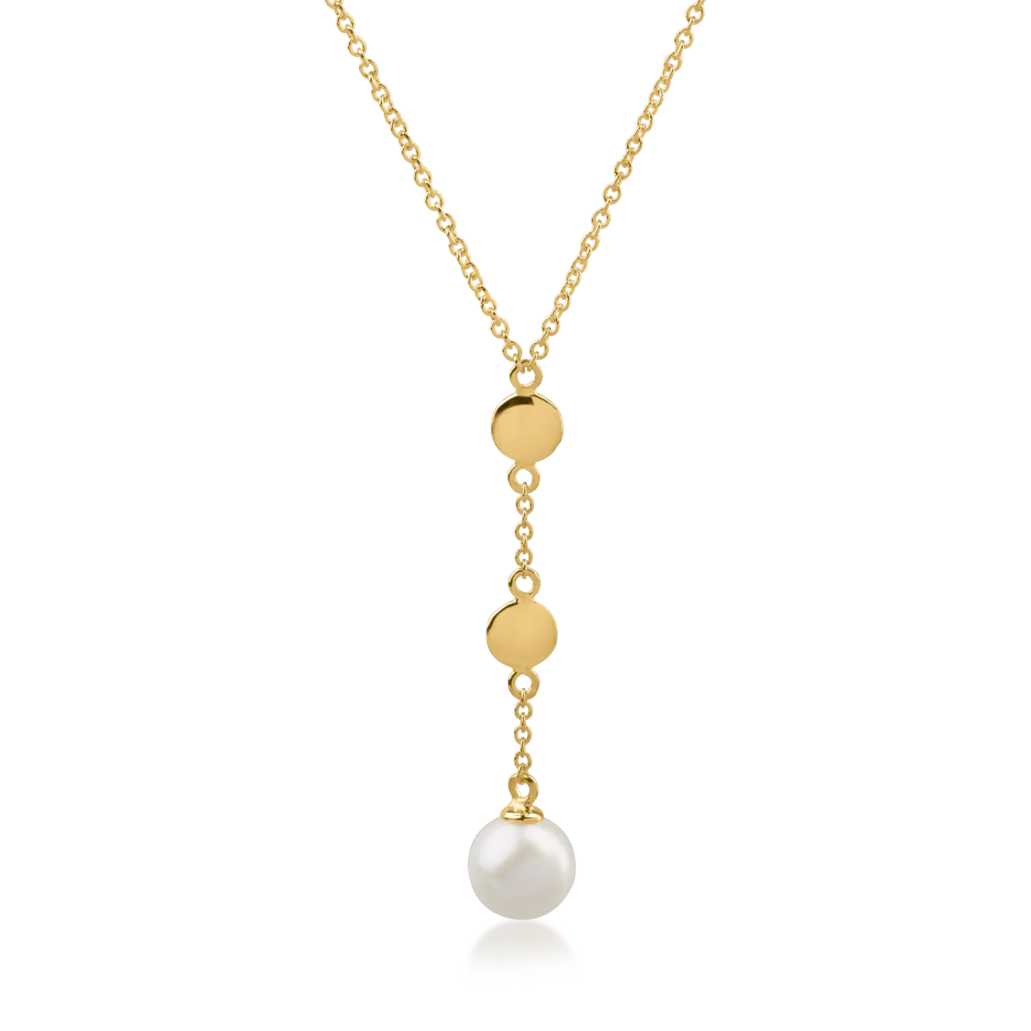 Yellow gold synthetic pearl pendant necklace