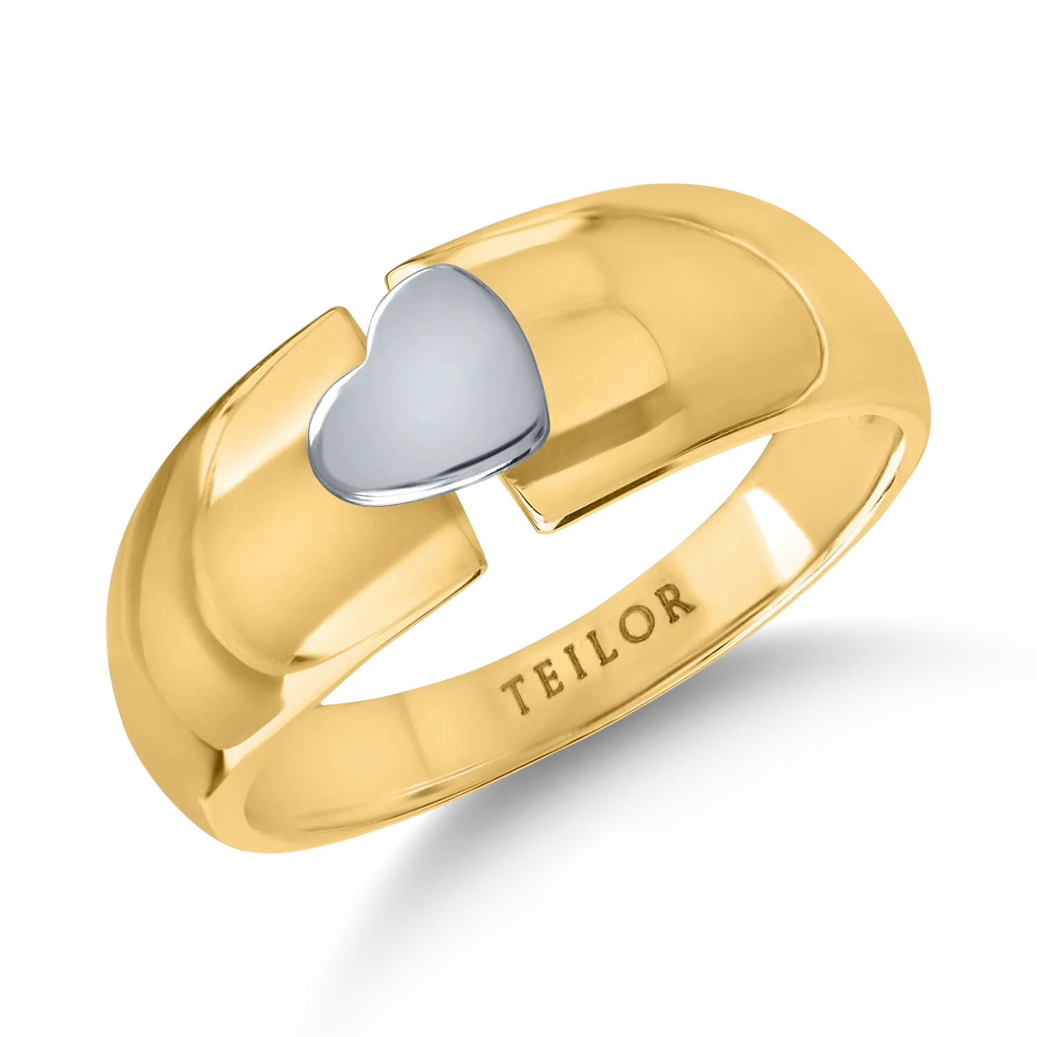 Fehér-sárga arany színű szívgyűrű