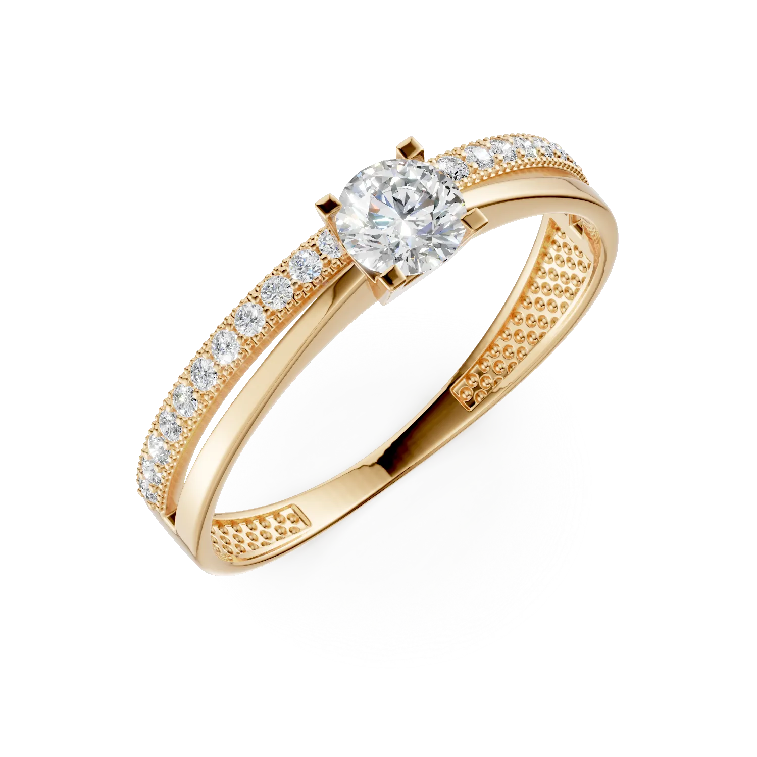 Yellow gold halo pave engagement ring with zirconia