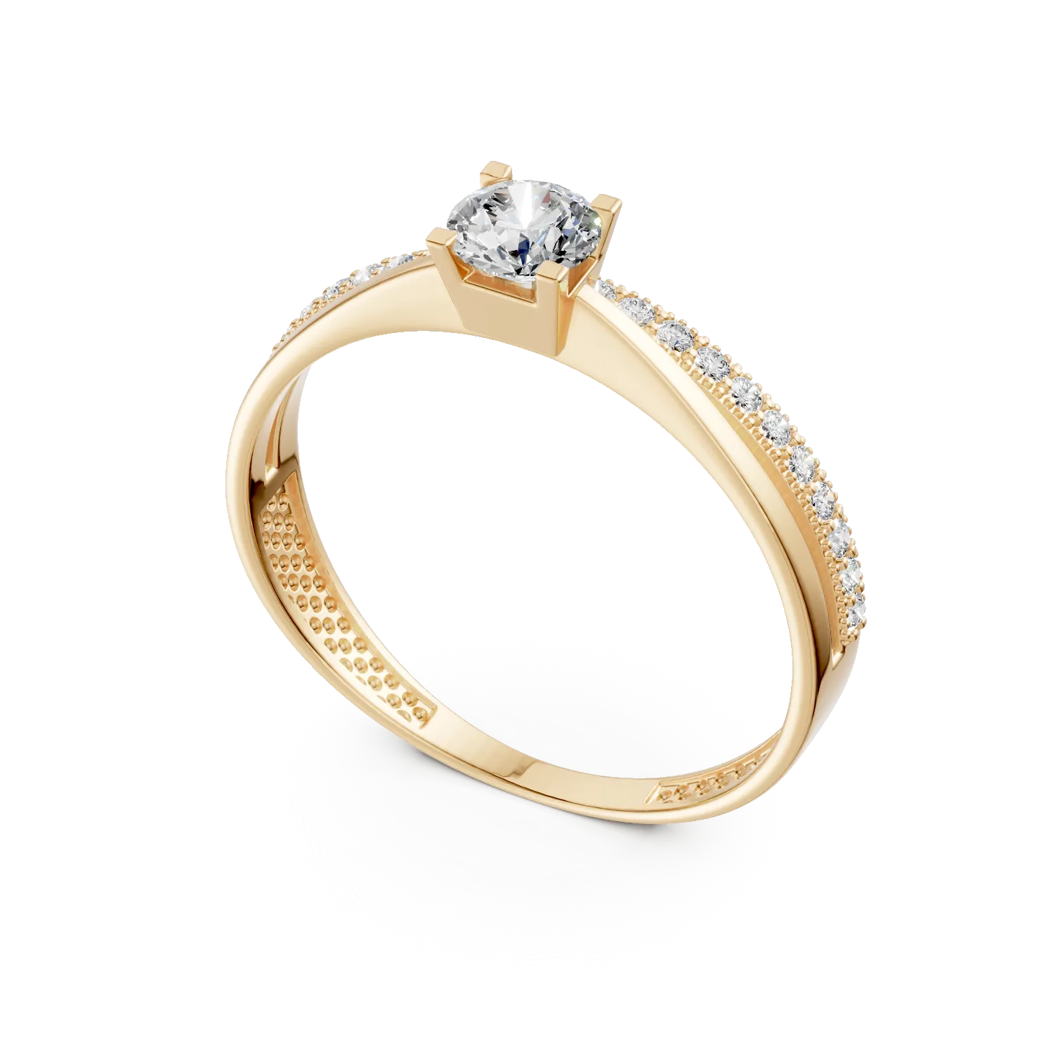 Yellow gold halo pave engagement ring with zirconia