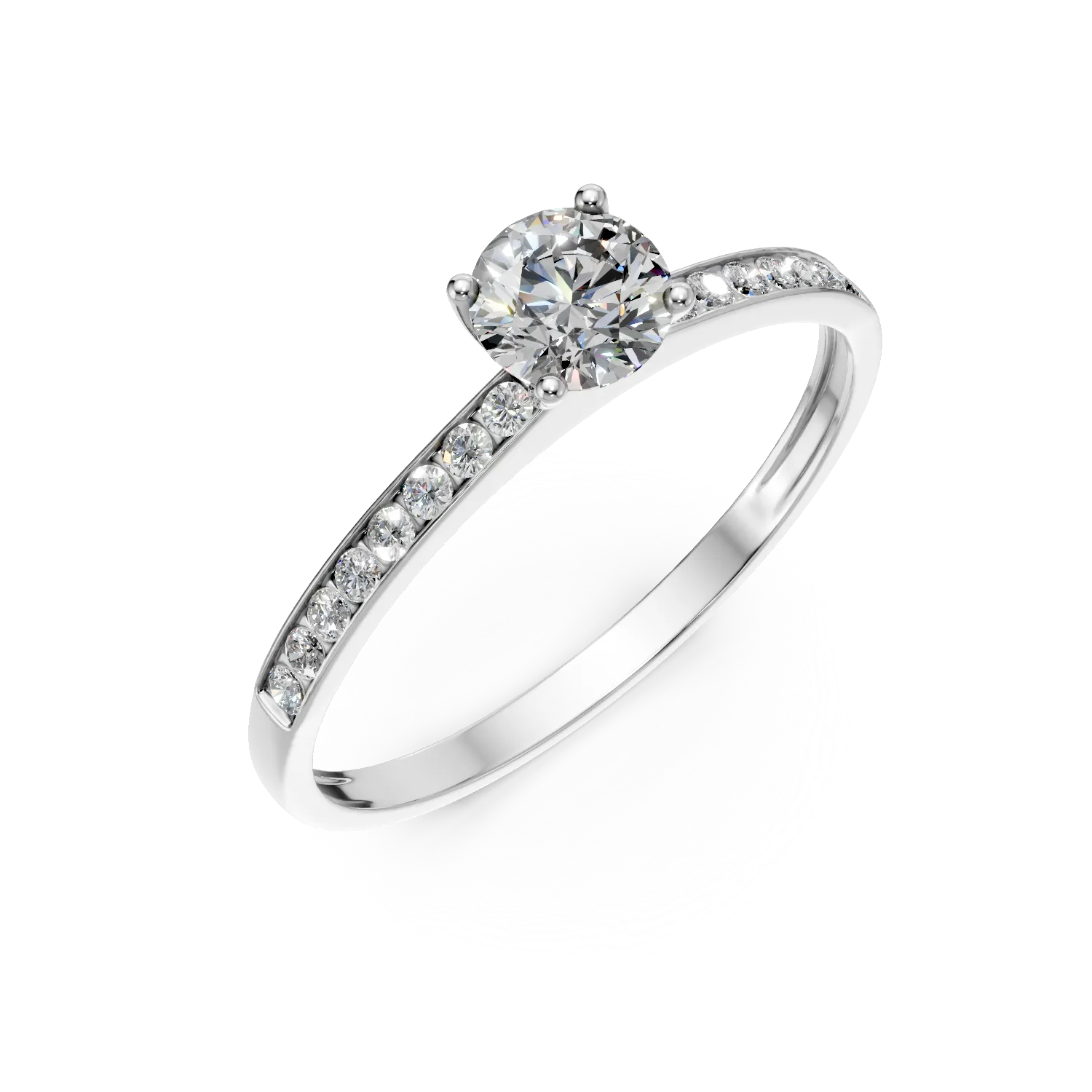 White gold solitaire pave engagement ring with zirconia