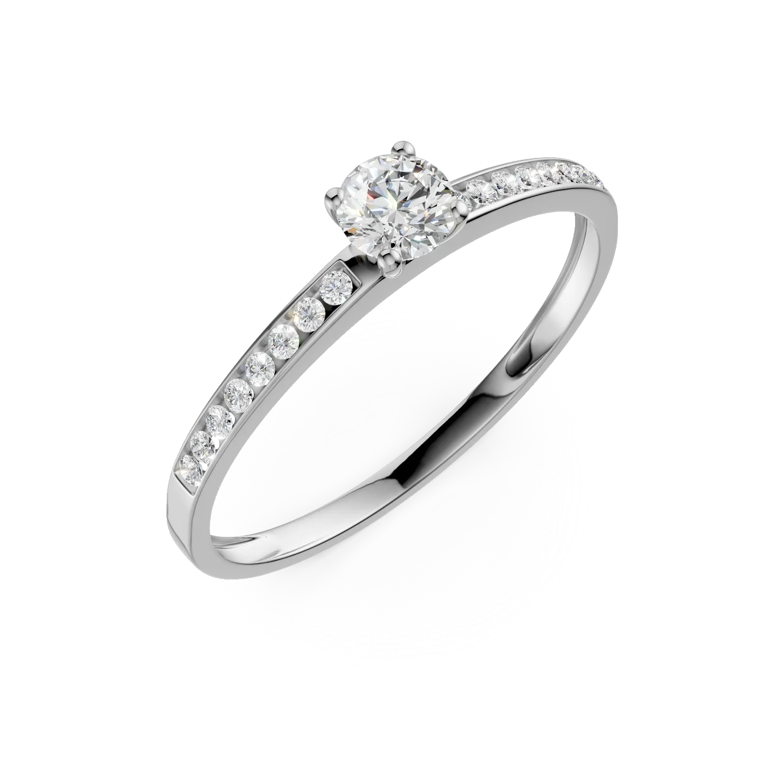 White gold solitaire pave engagement ring with zirconia