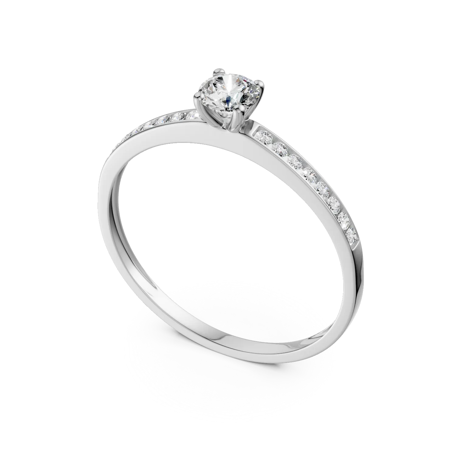 White gold solitaire pave engagement ring with zirconia