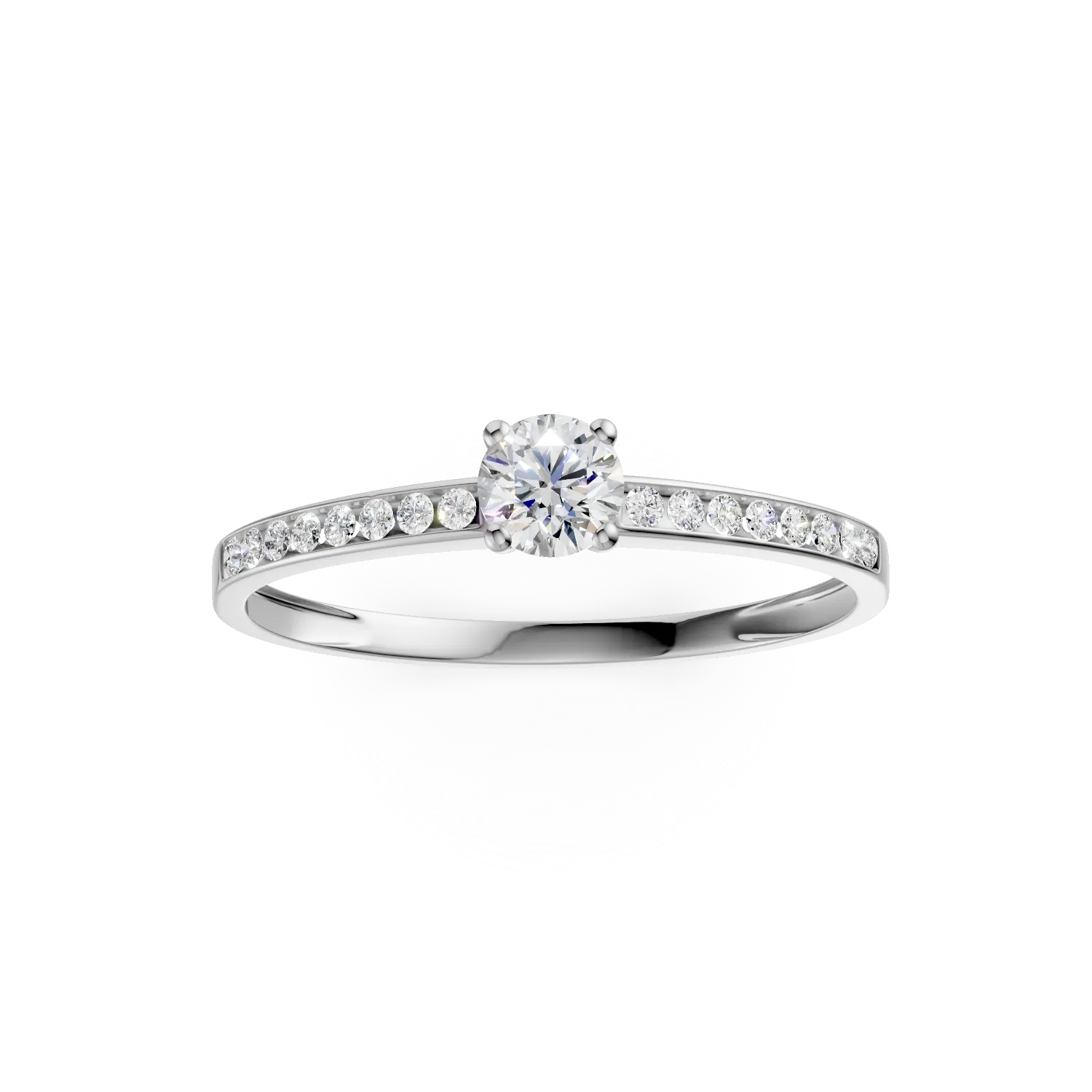 White gold solitaire pave engagement ring with zirconia