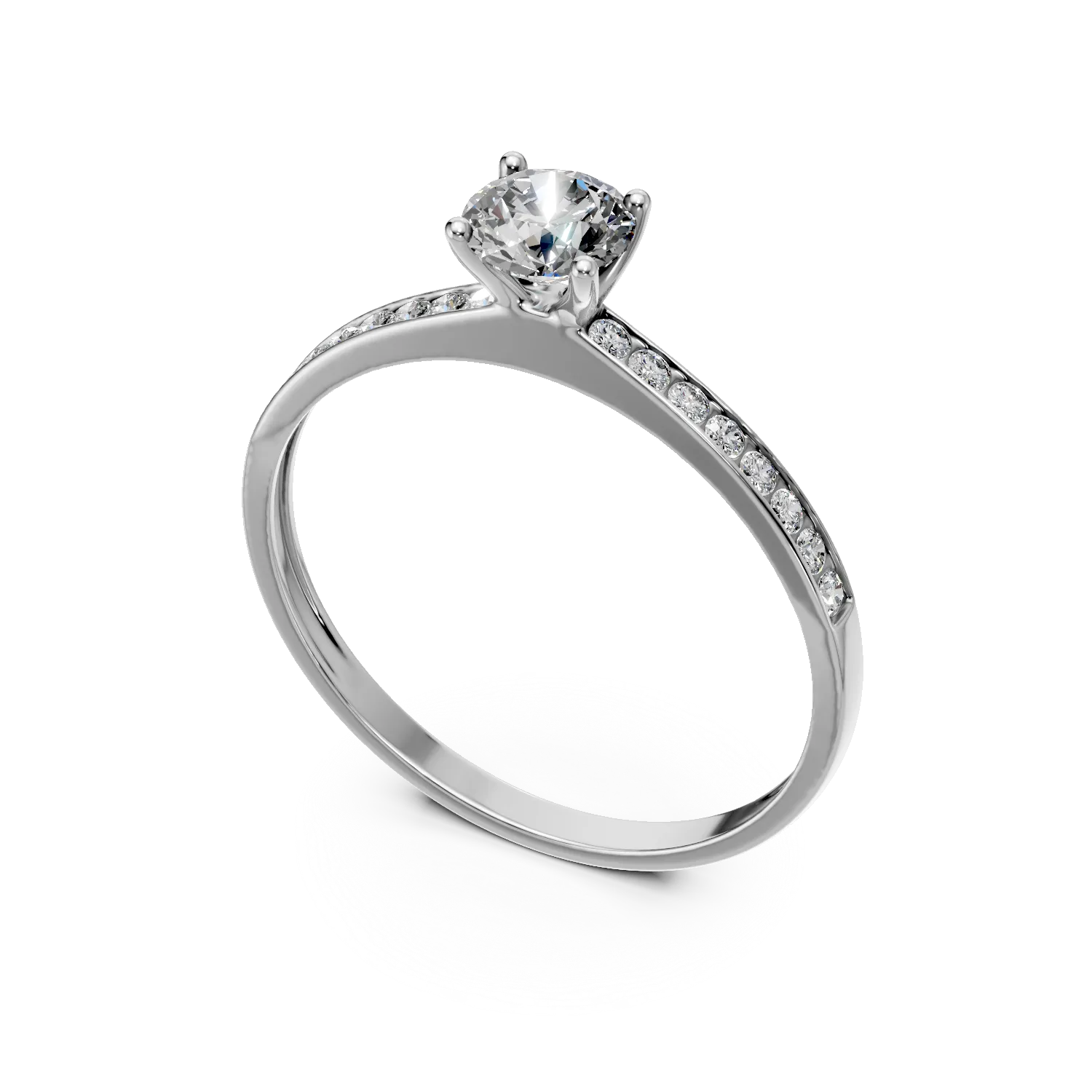 Inel de logodna solitaire pave din aur alb cu zirconii
