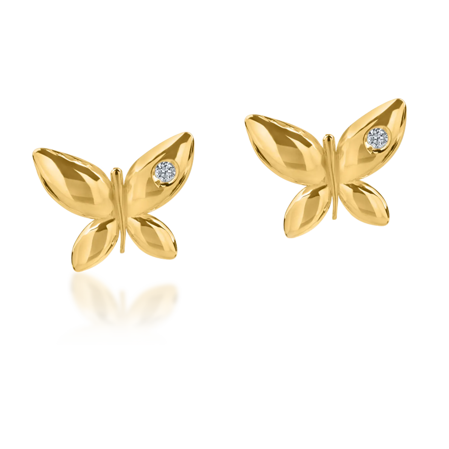Обеци пеперуди от жълто злато с 0.006кт диаманти