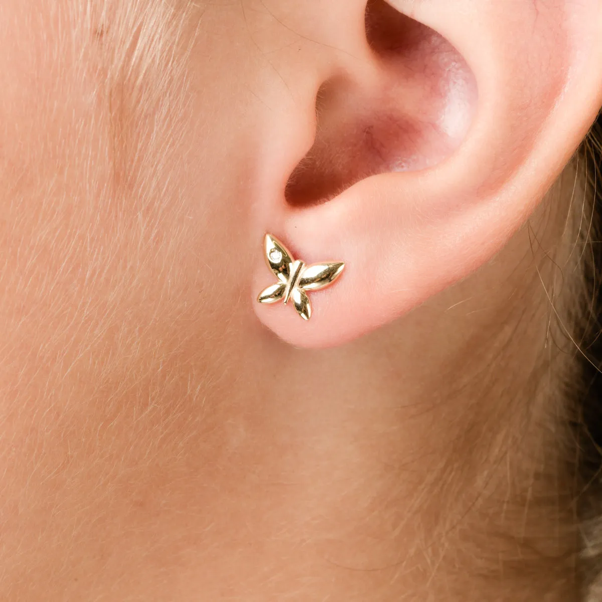 Yellow gold butterfly earrings with 0.006ct diamonds