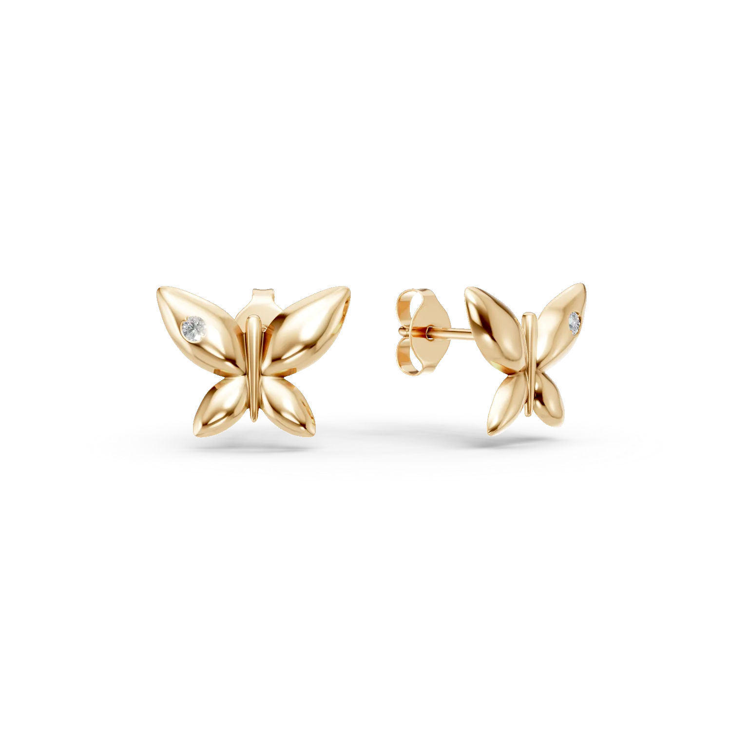 Обеци пеперуди от жълто злато с 0.006кт диаманти