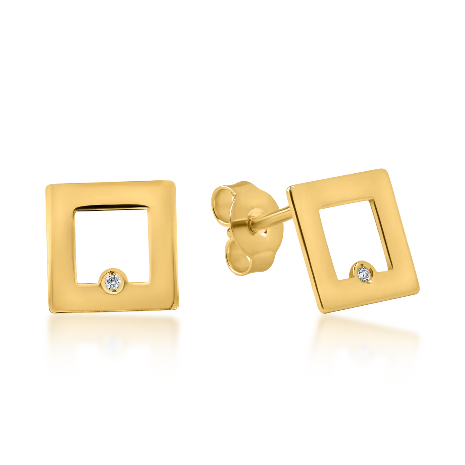 Yellow gold geometric earrings with 0.005ct diamonds