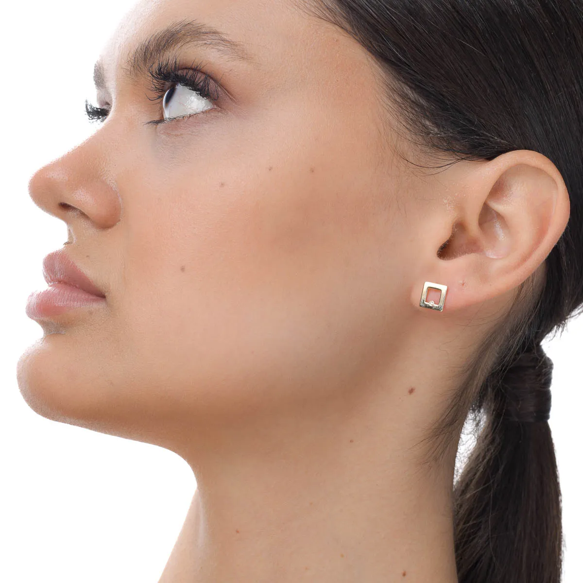 Yellow gold geometric earrings with 0.005ct diamonds