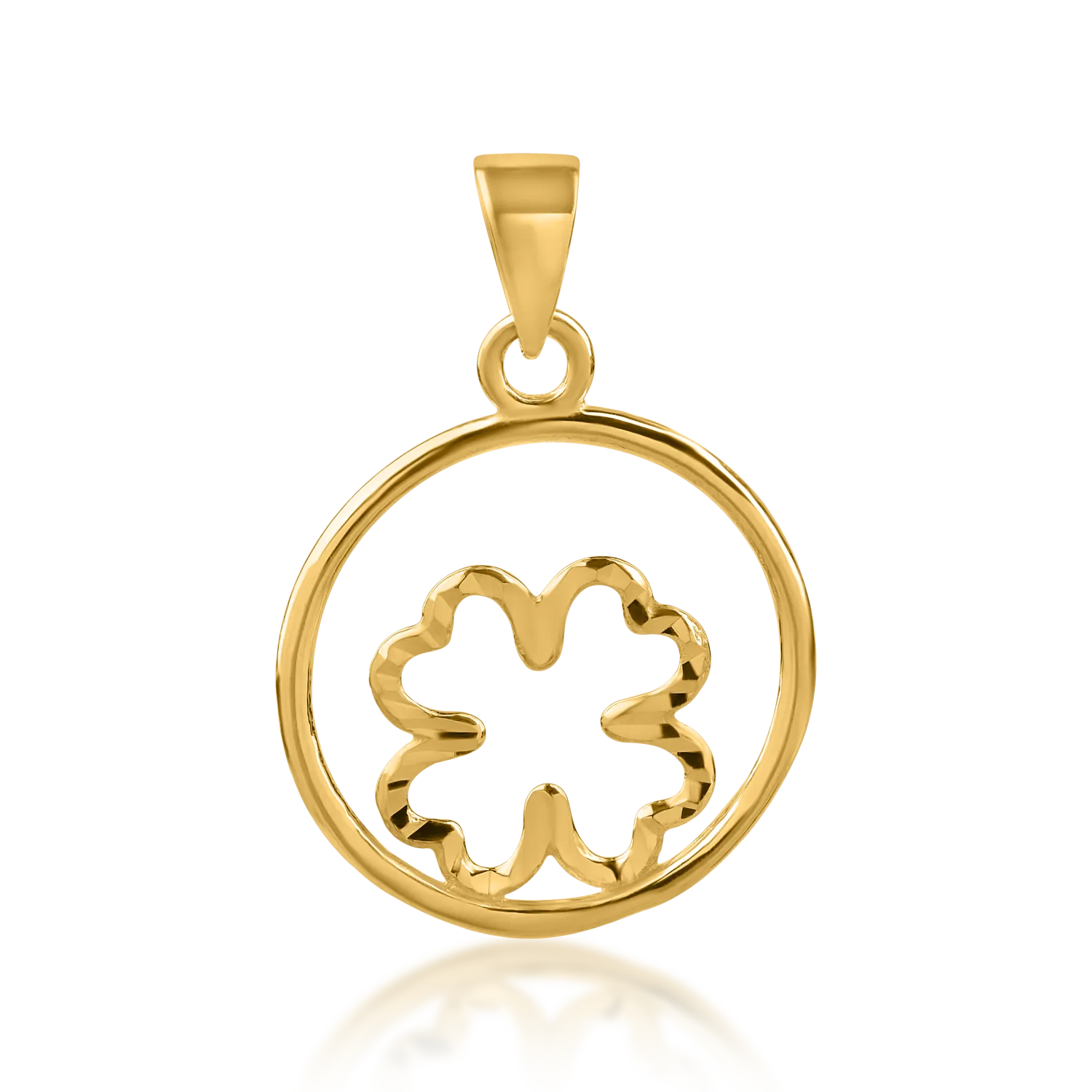 Yellow gold round clover pendant