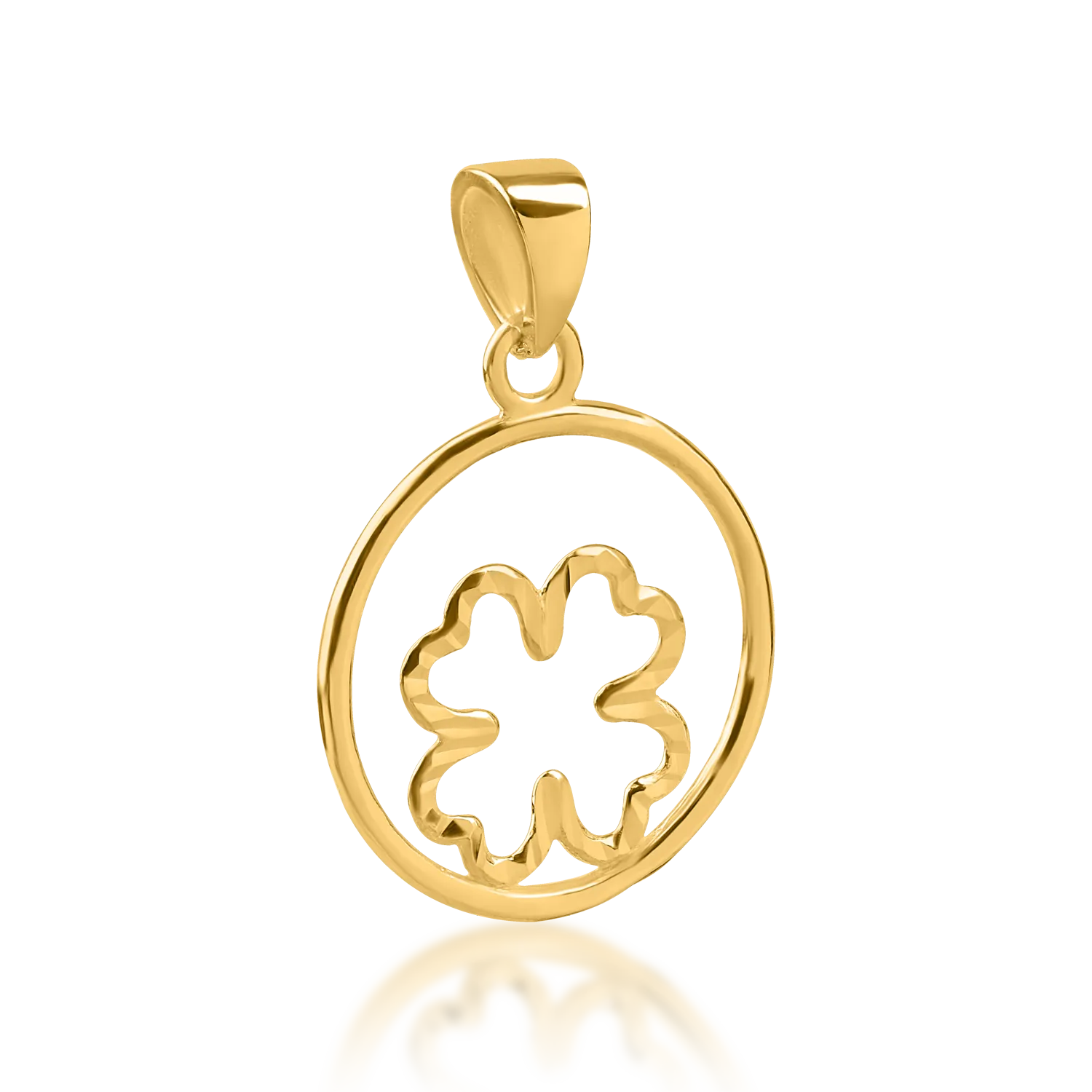 Yellow gold round clover pendant