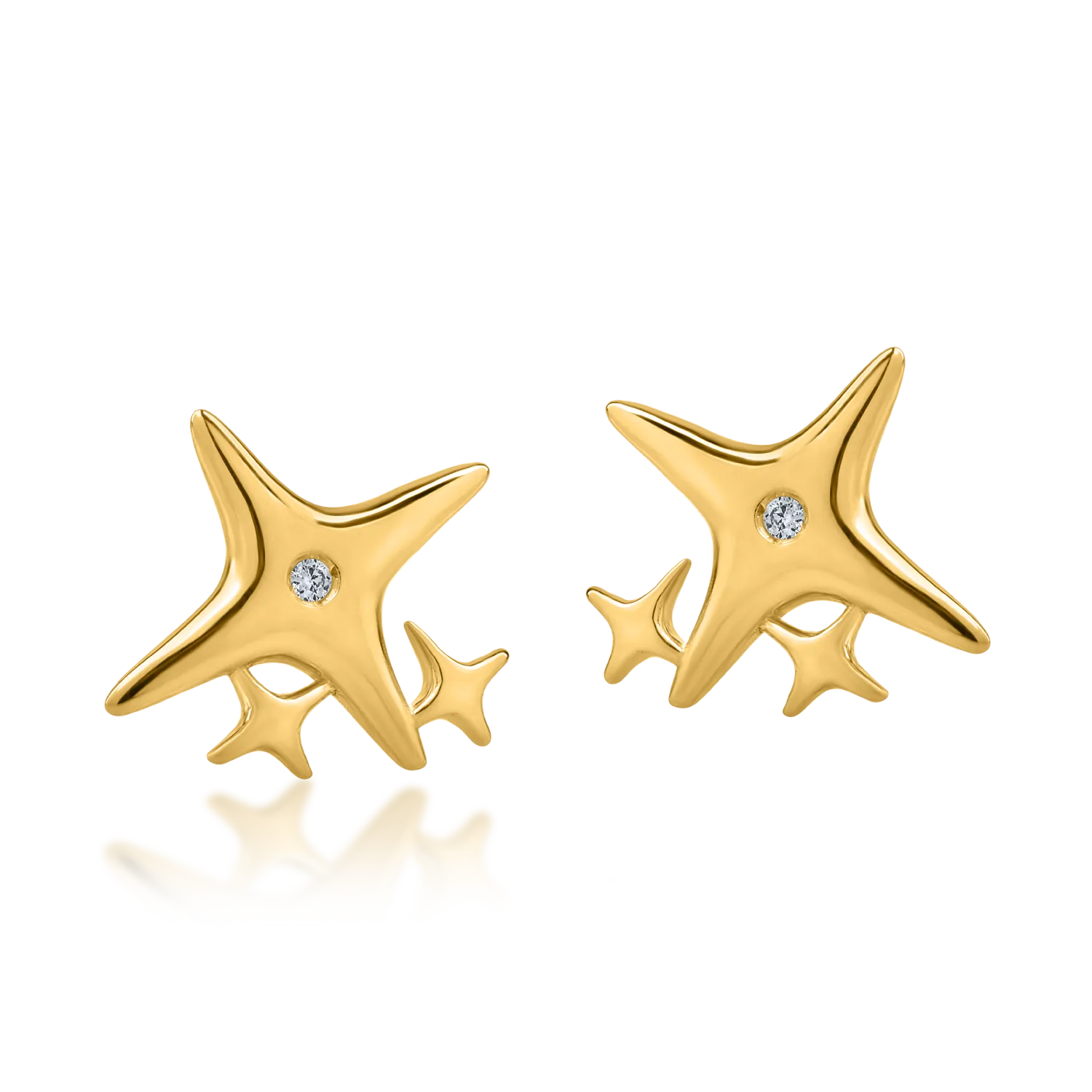 Cercei stele din aur galben cu diamante de 0.006ct