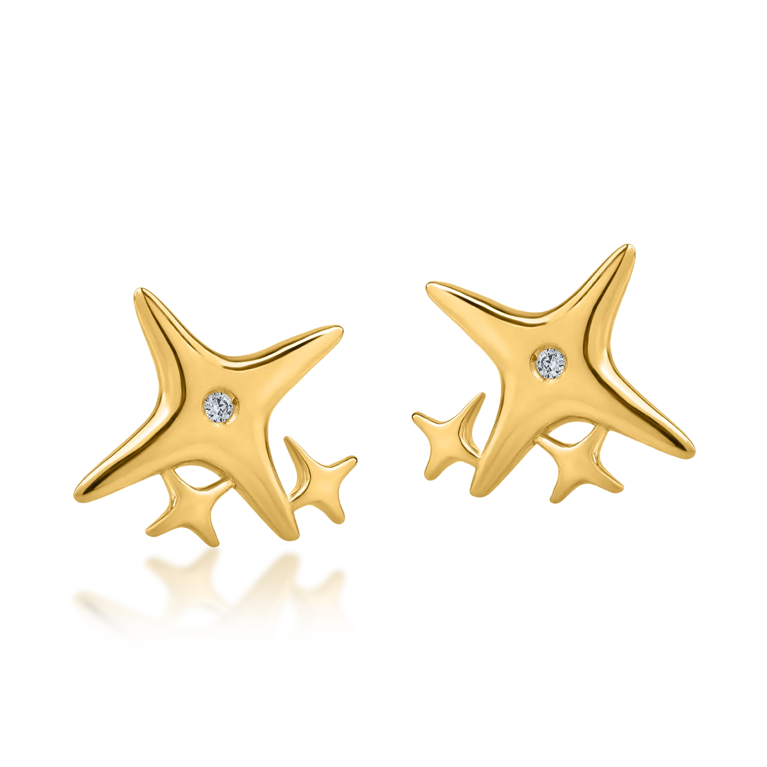 Yellow gold star earrings with 0.006ct diamonds