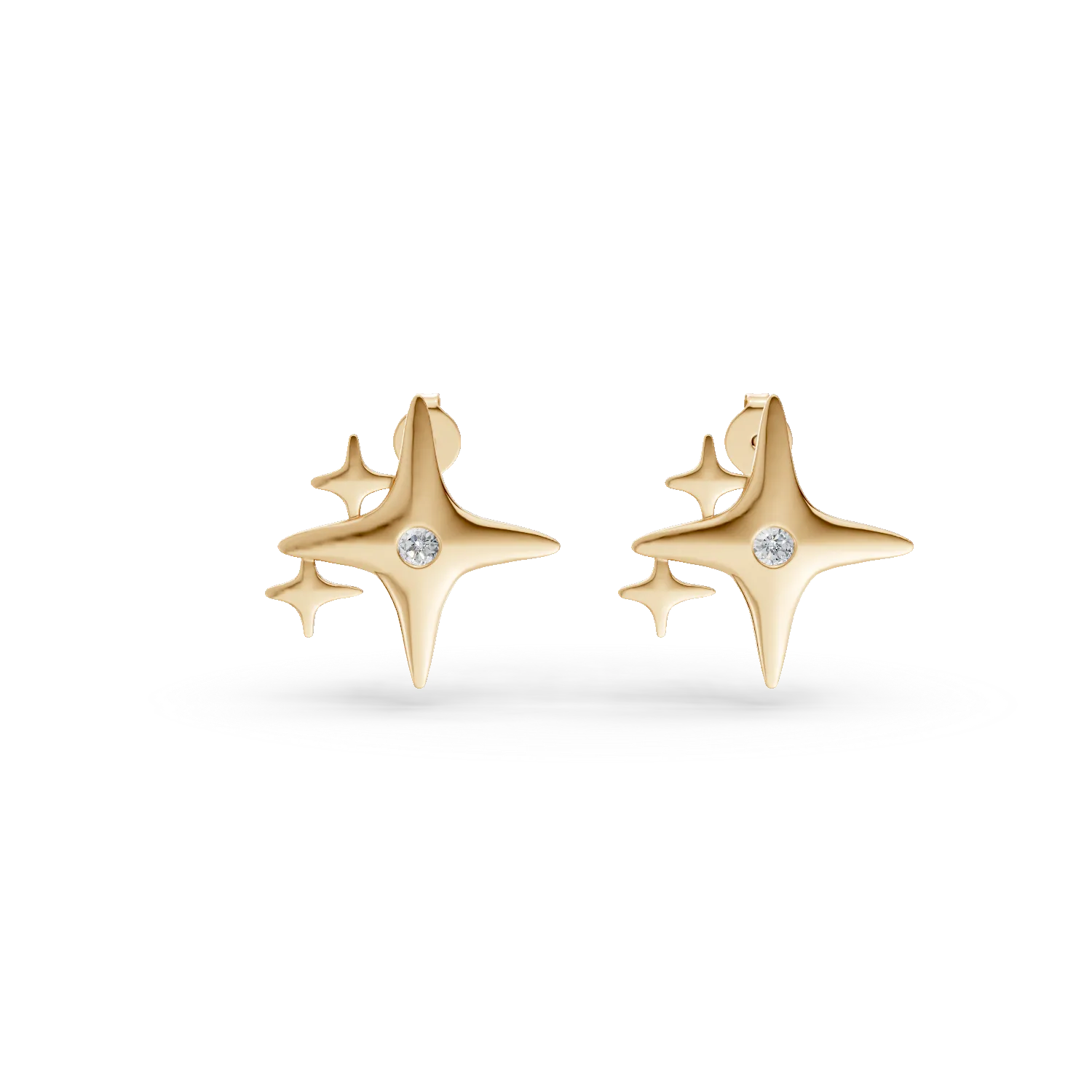 Yellow gold star earrings with 0.006ct diamonds