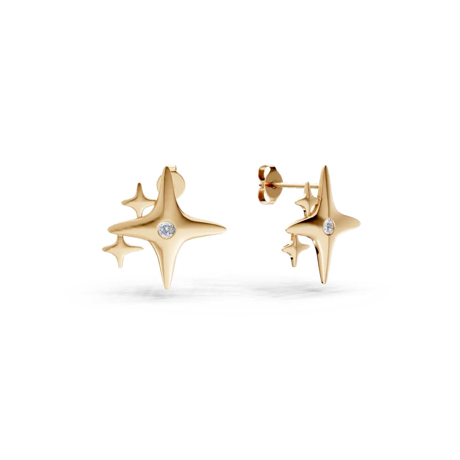 Yellow gold star earrings with 0.006ct diamonds