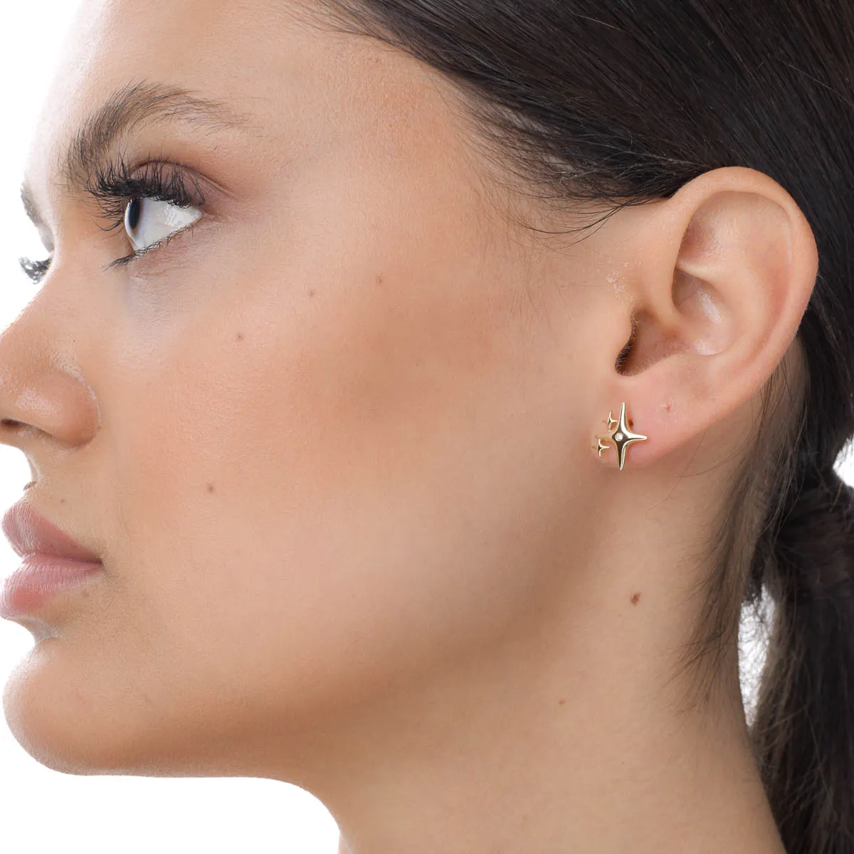 Yellow gold star earrings with 0.006ct diamonds