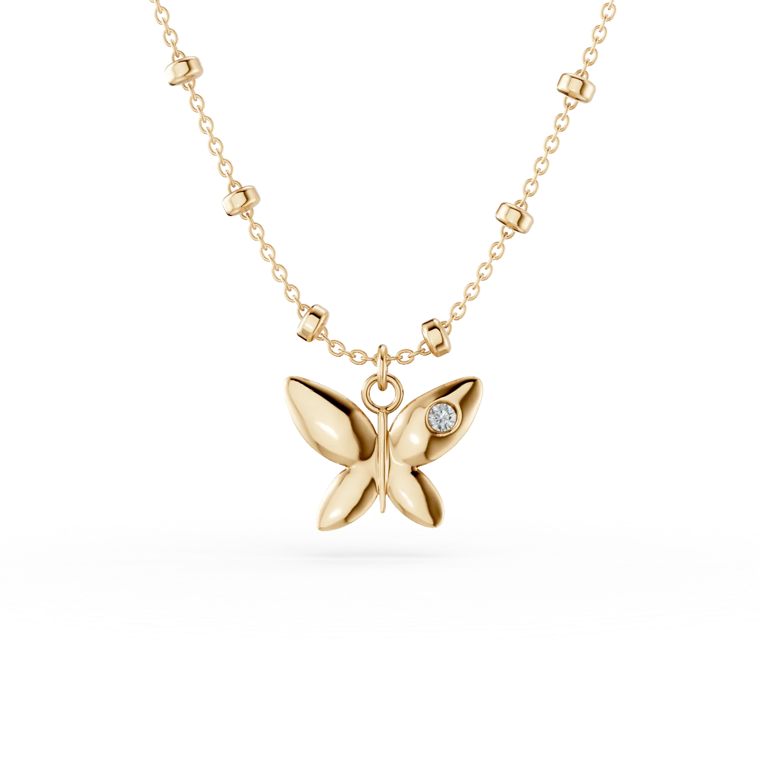 Колие с висулка от жълто злато с пеперуда и диамант 0.006кт-171812