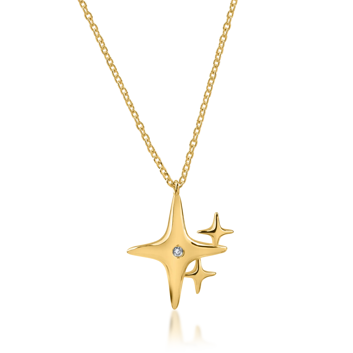 Yellow gold stars pendant necklace with 0.006ct diamond