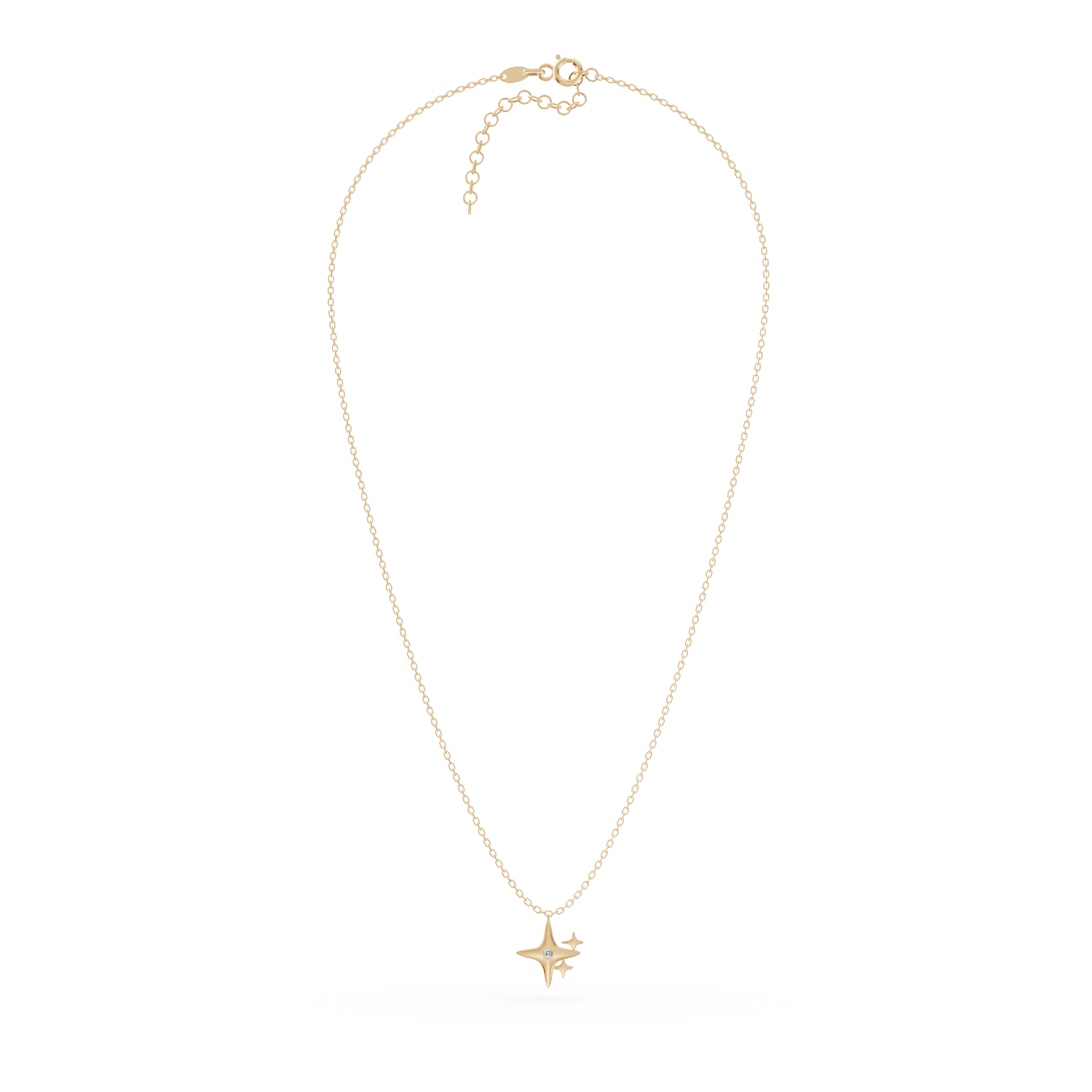 Yellow gold stars pendant necklace with 0.006ct diamond