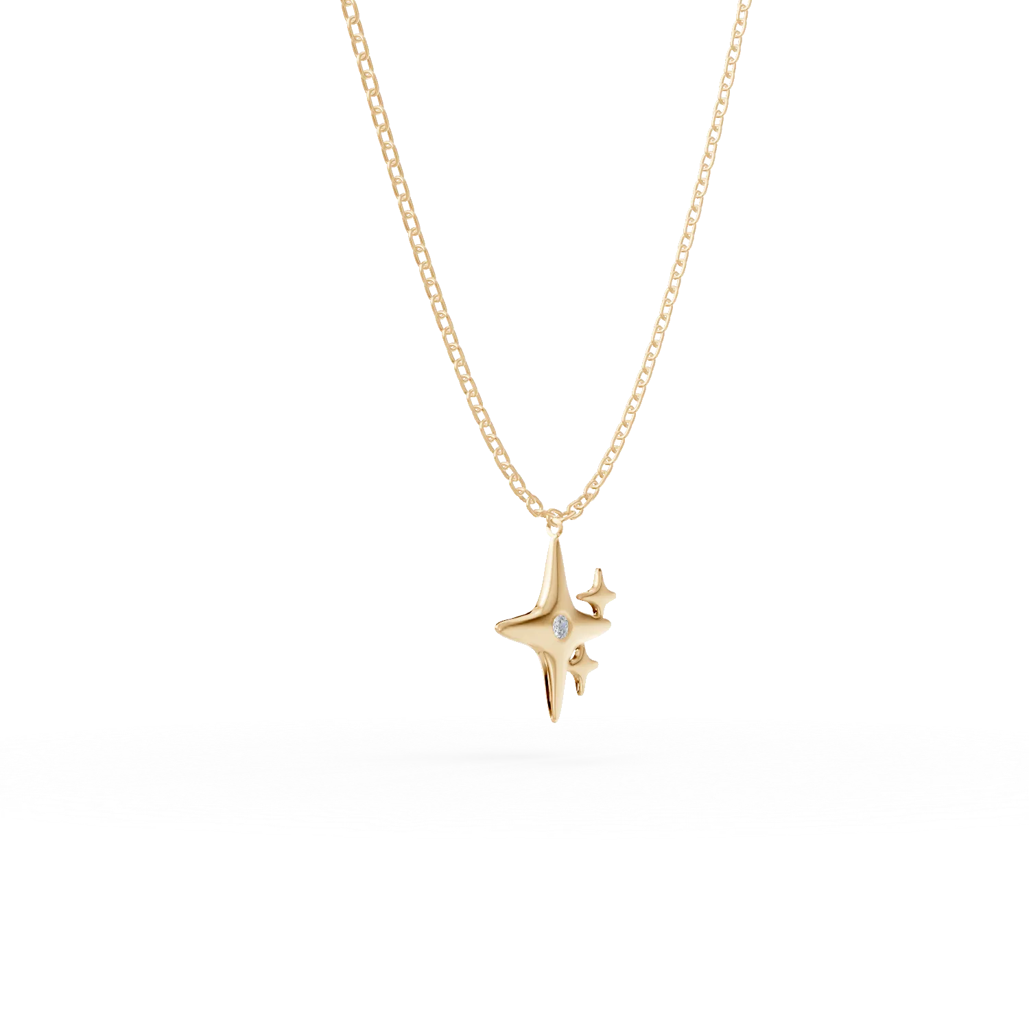 Yellow gold stars pendant necklace with 0.006ct diamond