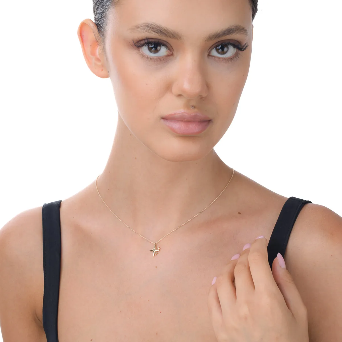 Yellow gold stars pendant necklace with 0.006ct diamond