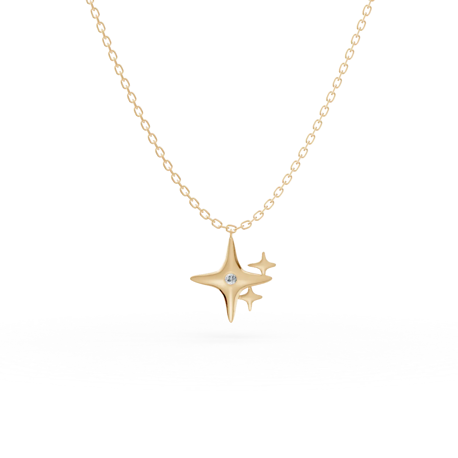 Yellow gold stars pendant necklace with 0.006ct diamond-171813