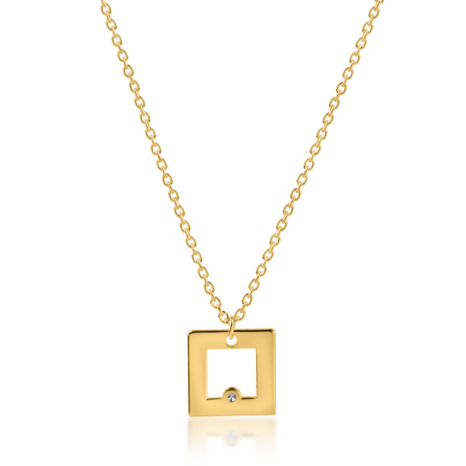 Yellow gold geometric pendant necklace with 0.005ct diamond