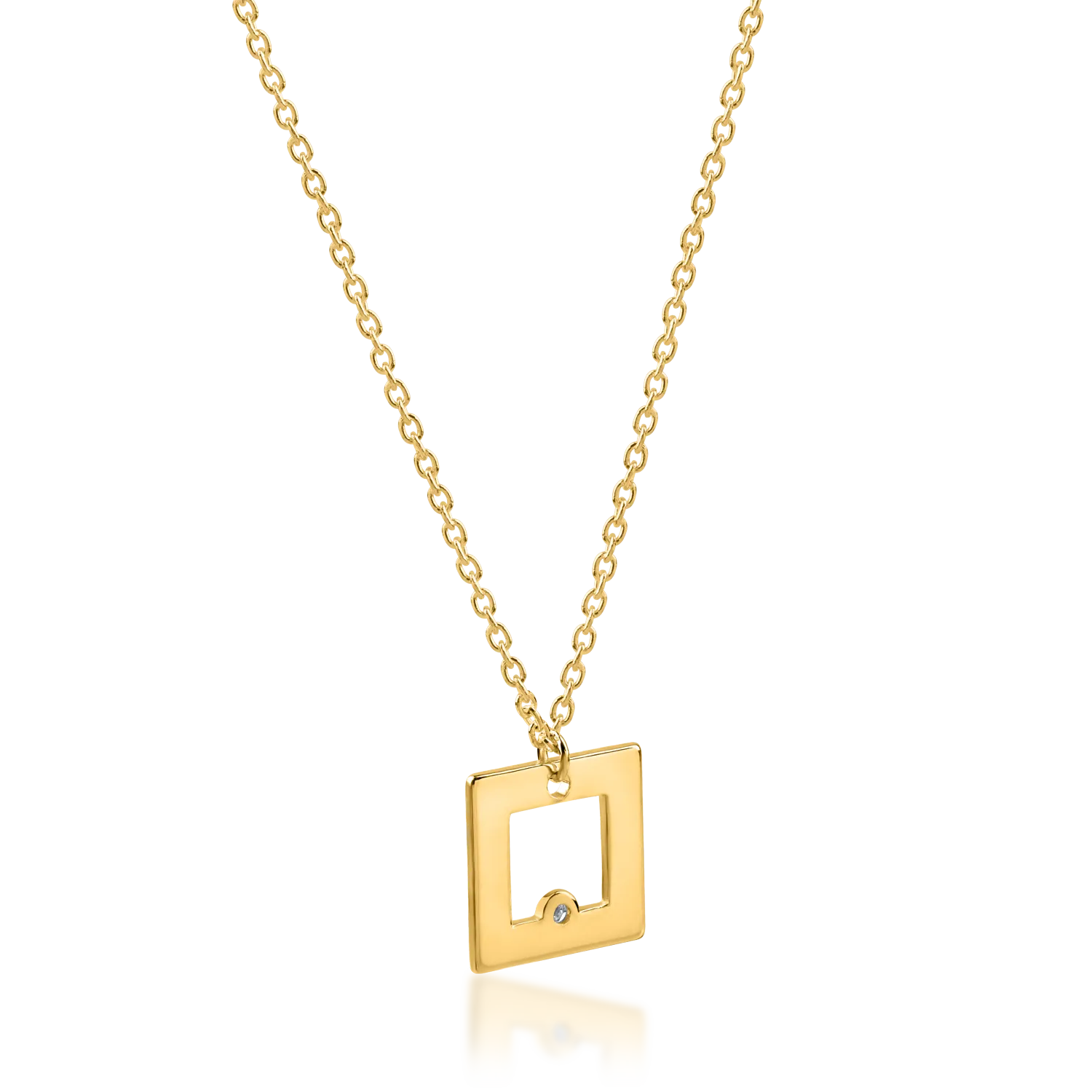 Yellow gold geometric pendant necklace with 0.005ct diamond