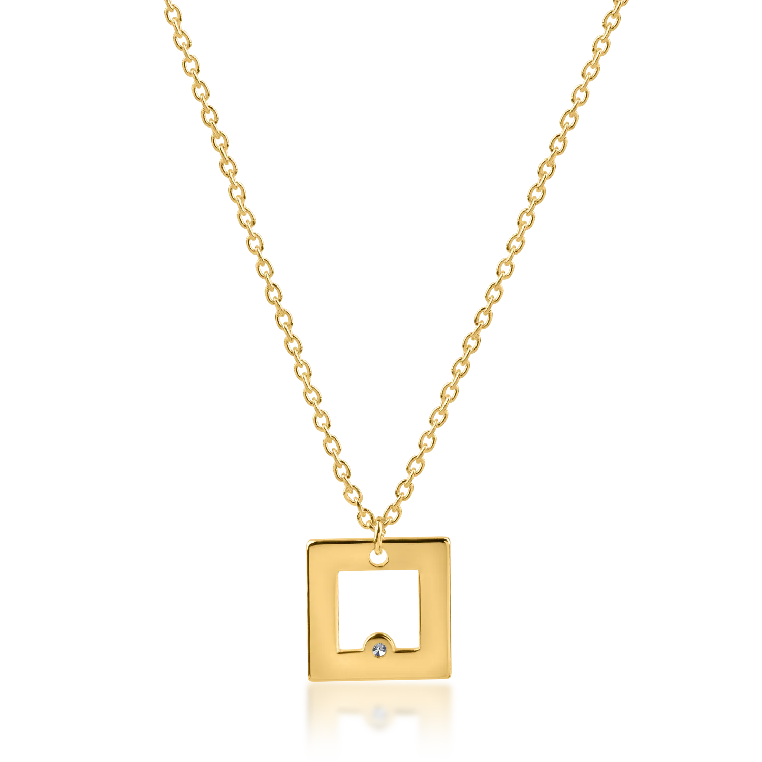 Yellow gold geometric pendant necklace with 0.005ct diamond-171814