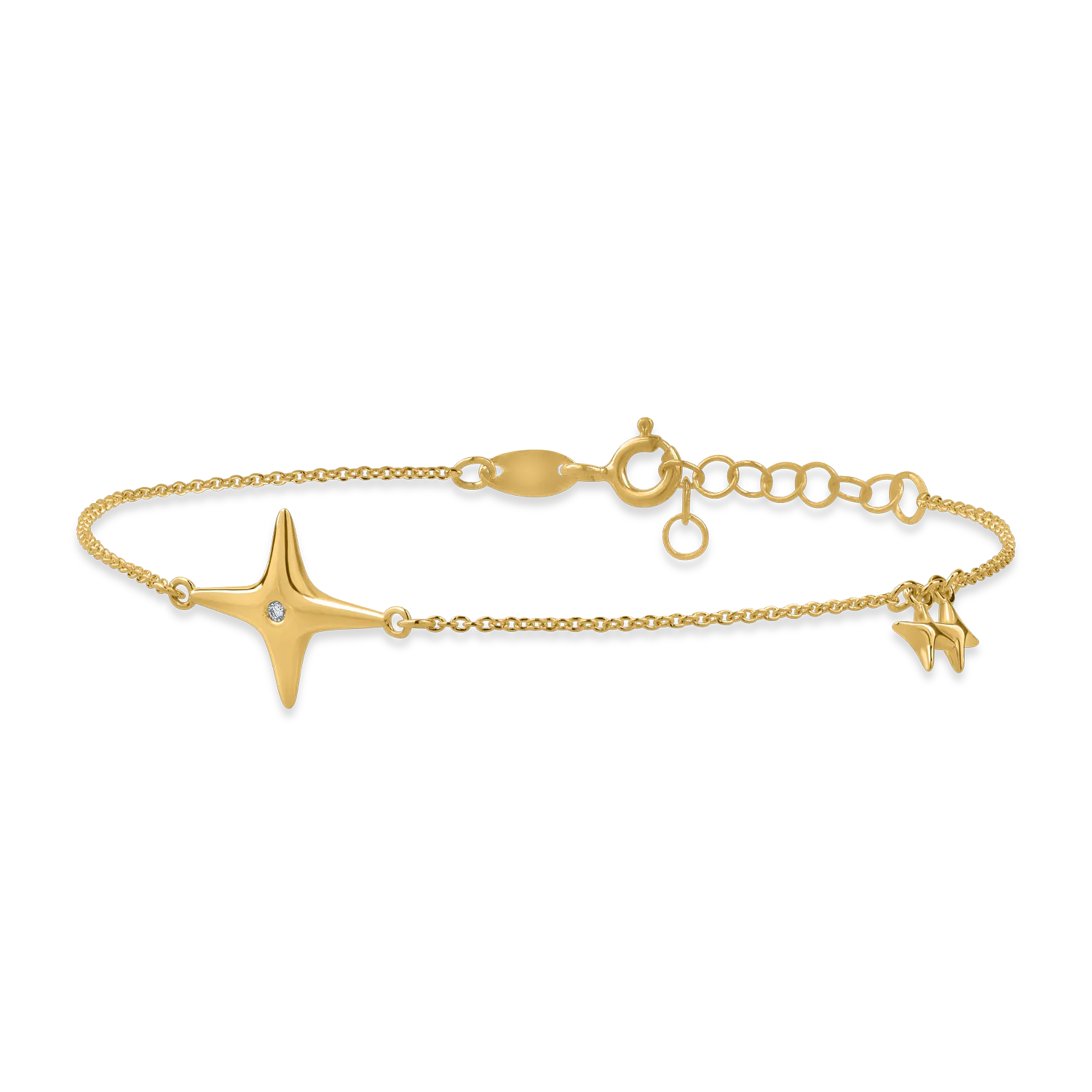 Yellow gold bracelet with star pendant and 0.006ct diamond