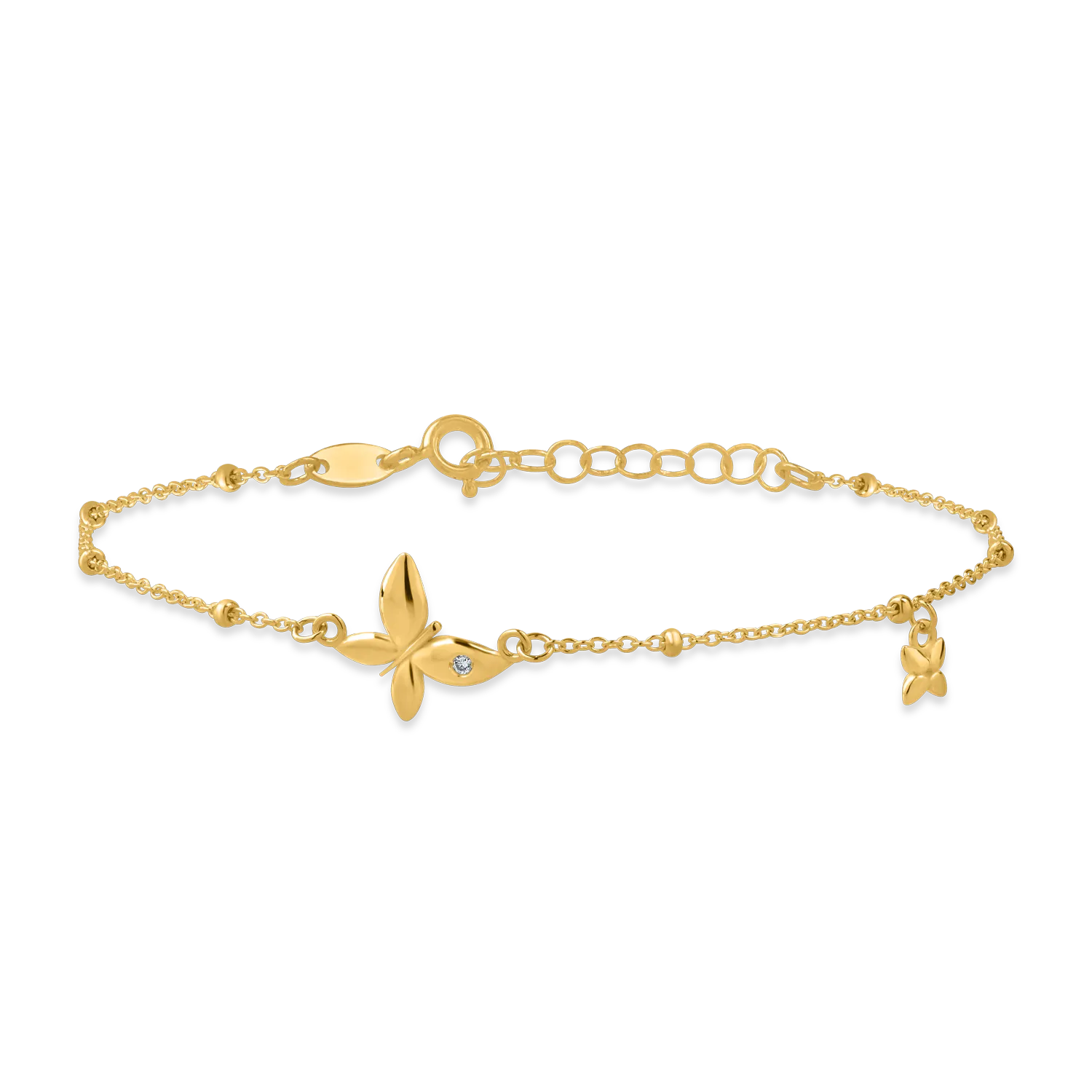 Yellow gold bracelet with butterfly pendant and 0.006ct diamond