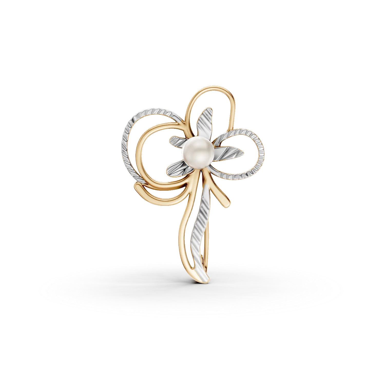 Бяло-жълта златна брошка цвете със синтетична перла-171826